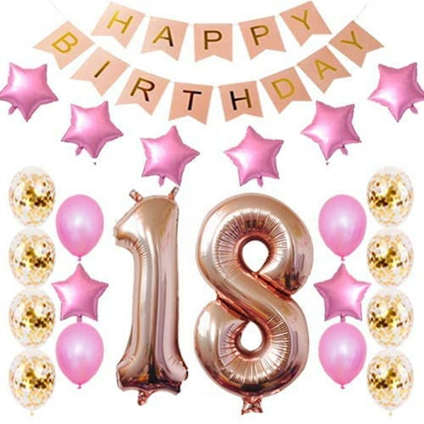 18th Rose Gold Happy Birthday Banner Confetti Balloon Party Decoration Supplies